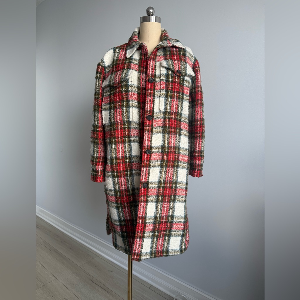 Nwt Allsaints Nia Wool Blend Check Coat Size 10